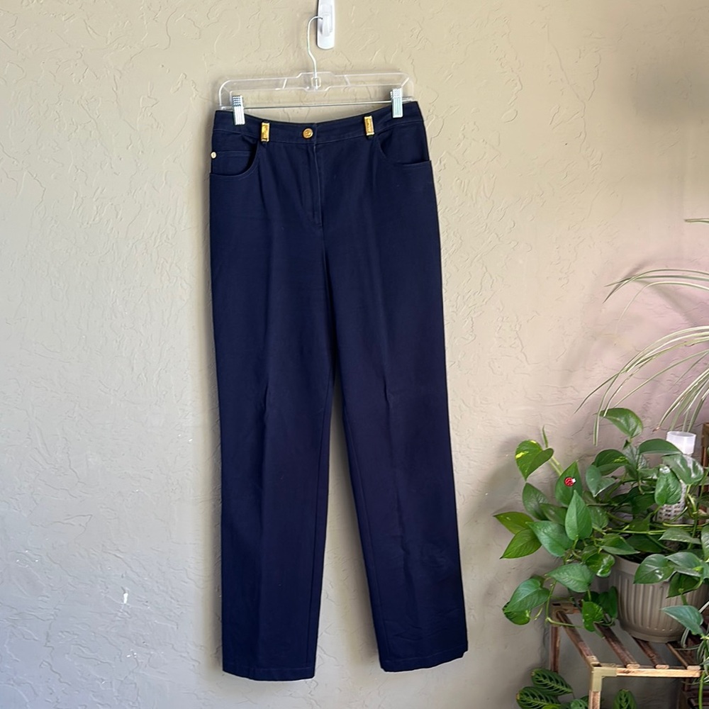 St John Sport‎ Stylish Navy Blue Pants gold accents size 10